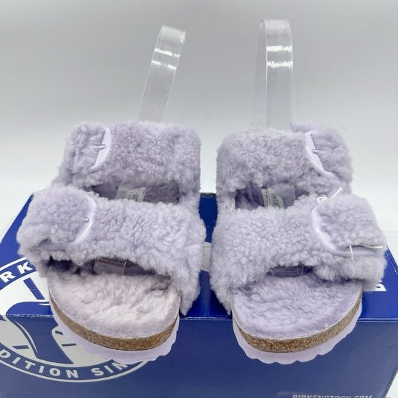 Birkenstock Arizona Big Buckle Shearling Teddy Sandals Fog Purple Womens EU 37 - Picture 5 of 13